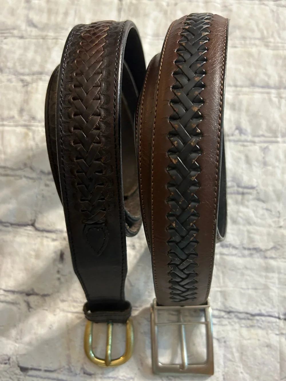 COLUMBIA REVERSIBLE BRAIDED DETAIL LEATHER 38 BELT & WESTERN LEATHER BRAIDED BEL